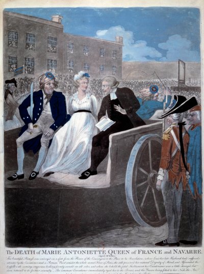 Franska revolutionen: "Frankrikes drottning Marie Antoinette (1755-1793) förs till giljotinen. Gravyr från 1793. Paris, Arsenalens bibliotek av French School