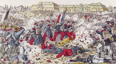 Franska trupper omringade av den preussiska armén vid slaget vid Sedan, 31 augusti 1870 av French School