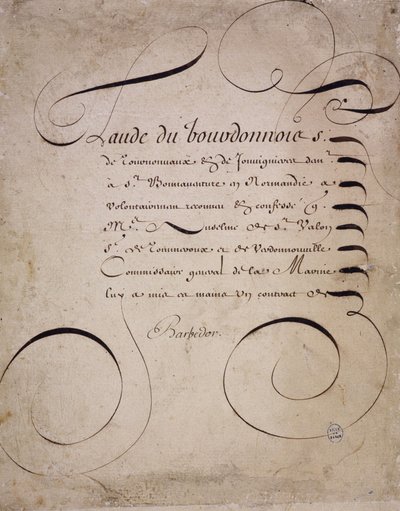 Fransk kalligrafi: Brev från räkenskapskammaren av Louis Barbedor omkring 1640. av French School