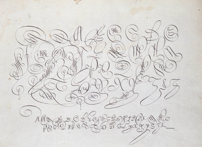 Fransk kalligrafi: Plåt av kapital, gravyr av Frisius, kungens kalkograf av Robert Vignon i skriftträdgården omkring 1600. av French School