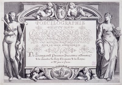 Fransk kalligrafi: Poecilografi, frontispice, av Baptiste de Beaugrand 1606. av French School