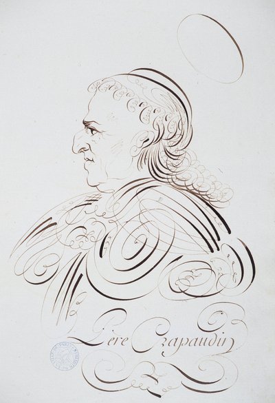 Fransk kalligrafi: Porträtt av fader Crapaudin av Bernard av Paris omkring 1780. Historiskt bibliotek av staden Paris. av French School