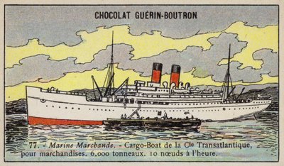 Franskt lastfartyg från Compagnie Transatlantique (chromolitho) av French School