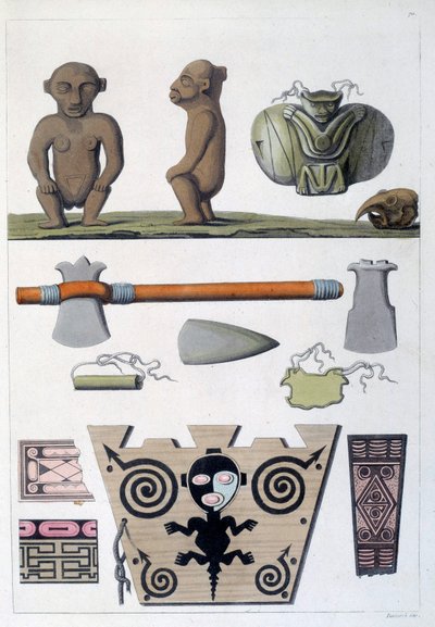 Franska kolonier: föremål från Arawak, de första invånarna på Martinique i Västindien. Gravyr av 1800-talets Chartres, Musee des Beaux Arts av French School