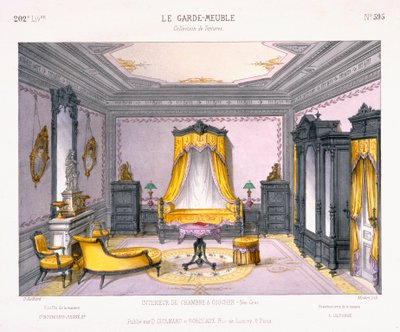 Fransk design för en interiör av ett sovrum i nygrekisk stil från Le Garde-Meuble mönsterbok, publicerad av D Guillard, Paris av French School
