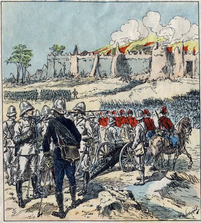 Fransk expedition till Dahomey (dagens Benin). General Dodds bildar sina attackkolonner före Abomey av French School