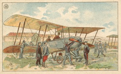 Franskt militärt biplan (chromolitho) av French School