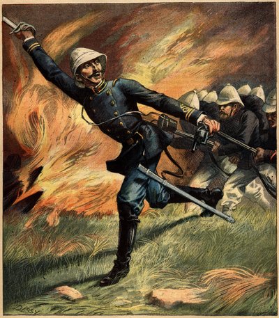 Fransk officer i Tonkin (Indokina) under en strid mot den kinesiska armén; 1891. Gravyr i "La Terre Illustree" nr 69 den 25 februari 1892. av French School