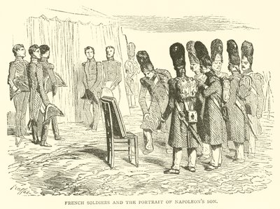 Franska soldater och porträttet av Napoleons son (gravyr) av French School