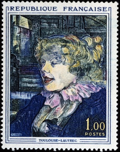 Franskt frimärke med målning av Toulouse Lautrec av French School