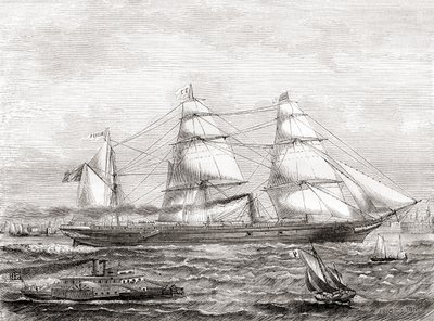 Franska ångdrivna transatlantiska linjefartyget Pereire (1866-1888), från Les Merveilles de la Science, pub.1870 av French School