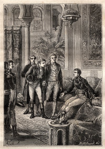 Friedrich Konrad Hornemann (1772-1801) träffade Napoleon Bonaparte i Kairo 1797 i närvaro av Gaspard Monge (1746-1818) och Claude Louis Berthollet (1748-1822) - illustration hämtad från "The Great Mariners of the 18th century" av French School