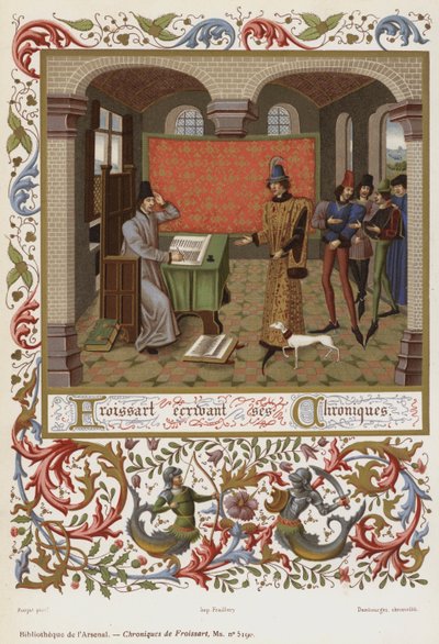 Froissart skriver sina krönikor (chromolitho) av French School
