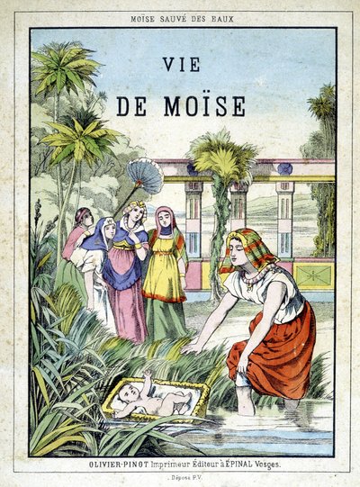 Frontispice av boken "" Life of Moses"", red. Olivier Pinot, Epinal, sent 1800-tal av French School