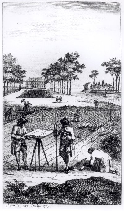 Frontispice från La Science de lArpenteur av Dupain de Montesson (ca 1720-90) publicerad i Paris, 1766 av French School