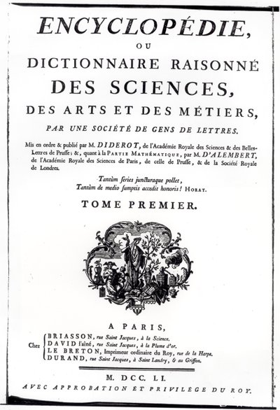Frontispice till The Encyclopedia of Science, Art and Engineering av Denis Diderot (1713-84) publicerad i Paris, 1751 av French School