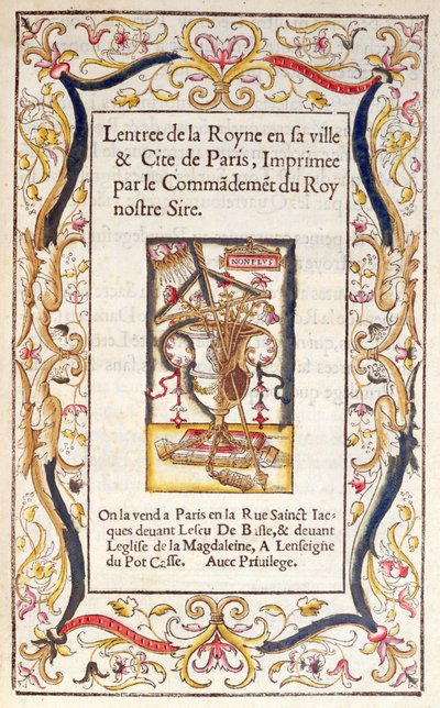 Frontispice till en bok om Marguerite de Navarres (1492-1549) intåg i Paris 1531 av French School