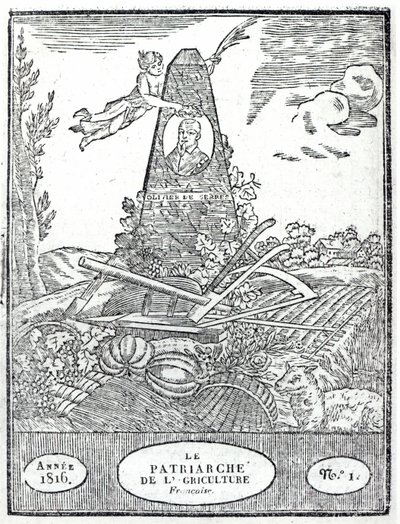 Frontispice till en jordbruksalmanach med ett porträtt av Olivier de Serres (1539-1619) 1816 av French School