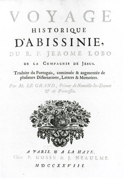 Frontispice till den franska översättningen av Voyage to Abyssinia av Jeronimo Lobo (ca 1596-1678) publicerad 1728 av French School
