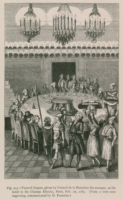 Begravningsmiddag, hållen av Grimod de la Reyniere den yngre, på hans hotell i Champs Elysees, Paris, 1 februari 1783 av French School
