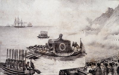 Begravning av Napoleon I: avgång från St. Helena - teckning av Levilly, i "" Historisk målning av Napoleons begravning"" av M. St Maurice, ca. 1851. av French School