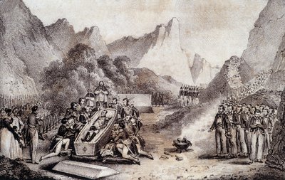 Begravning av Napoleon I: uppgrävning av Napoleons kropp i St. Helena - teckning av Levilly, i "" Historisk målning av Napoleons begravning"" av M. St Maurice, ca. 1851. av French School