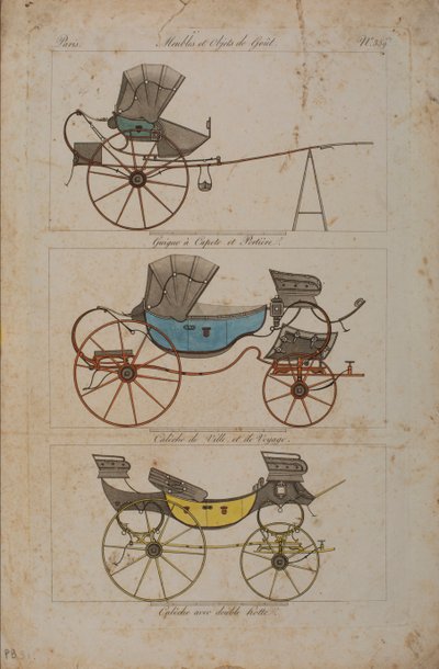 Möbler och smakföremål, nr 32, Phaeton Simple (färgad gravyr) av French School