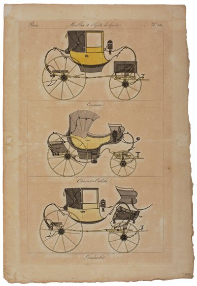 Möbler och smakföremål, nr 32, Phaeton Simple (färgad gravyr) av French School