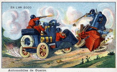 Futuredays: A Nineteenth Century Vision of the Year 2000 - Serien "" In the Year 2000": Automotive of War. Kromolitografi av Villemard av French School