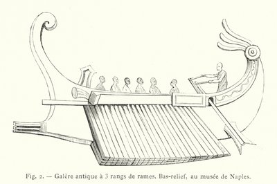 Forntida pentry med 3 rader åror, basrelief, i Neapel museum (gravyr) av French School