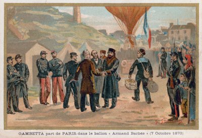 Gambetta lämnar Paris i luftballongen Armand-Barbes av French School