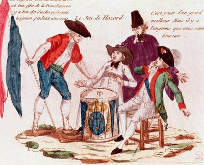 Hasardspel som spelas av de tre ständerna (prästerskap, tiers-etat och adel) (gravyr, sent 1700-tal) av French School