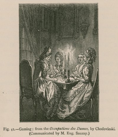 Spelande; från Occupations des Dames, av Chodovieski av French School