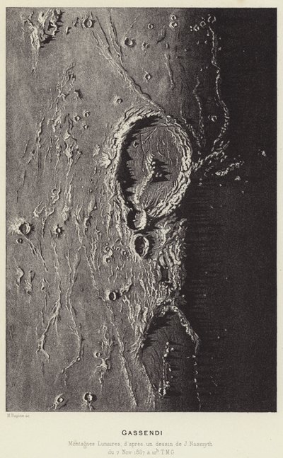 Gassendi, Lunar Mountains (litografi) av French School