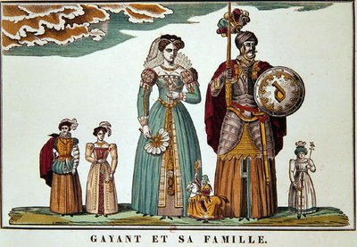 Gayant och hans familj, Imagerie de Lille (färg litho) av French School