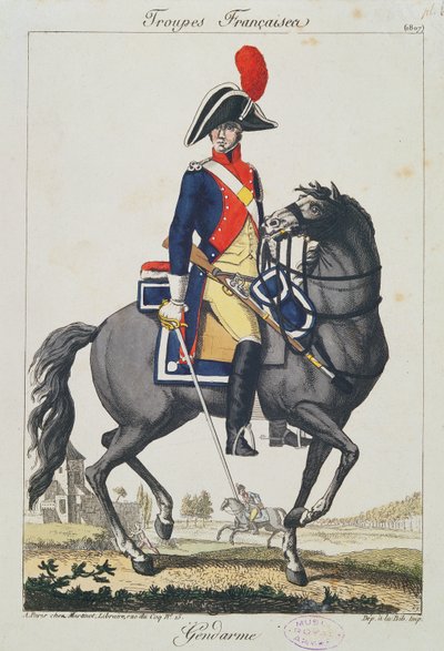 Gendarme på en häst, 1807 (färgstick) av French School
