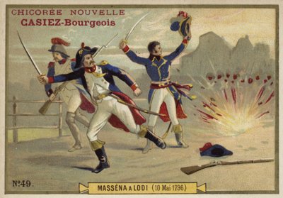 General Massena vid slaget vid Lodi, Italien, 10 maj 1796 av French School