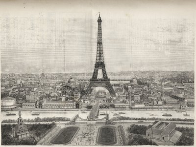 Översikt över världsutställningen i Paris 1889 med Eiffeltornet från Trocadero, gravyr - Översikt över världsutställningen i Paris 1889 med Eiffeltornet, gravyr i Le Monde illustrious de 1889 av French School