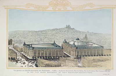 Översikt över det parisiska varuhuset Printemps, 1911 av French School
