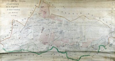 Geometrisk karta över Hauterives seigneury av Labrune 1787. av French School
