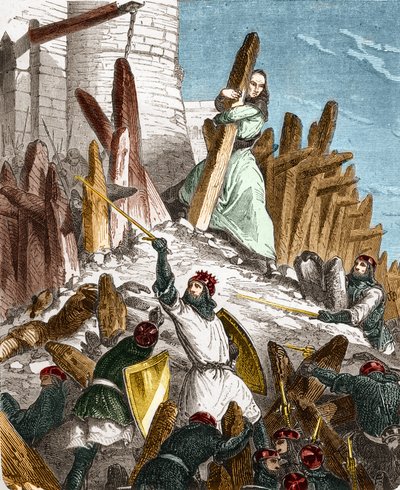 Geurre mot Hugues du Puiset av Louis le Gros: Attack av Chateau du Puiset (beläget i departementet Eure-et-Loir) av styrkorna av kungen av Frankrike LOUIS VI le Gros 1118. Gravyr i "Histoire De France En Hundra målningar av Paul Lehugeur av French School