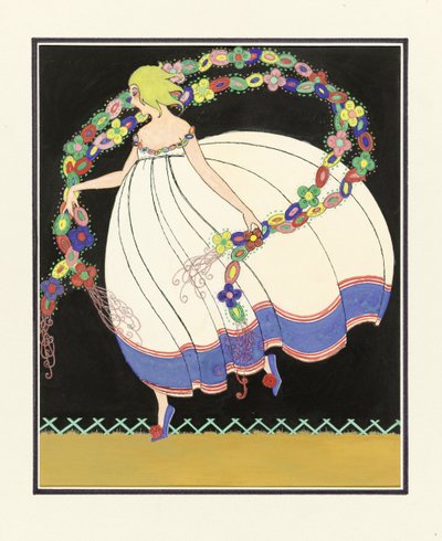 Girl Dancing with a Double Garland, pub. 1920 av French School