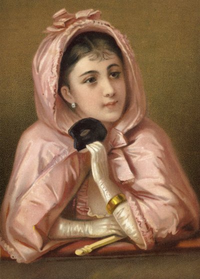 Flicka med mask (chromolitho) av French School