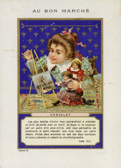 Flicka som leker med dockor målning, Chevalet av French School