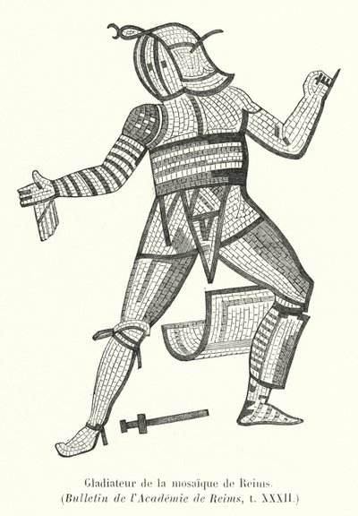 Gladiator från Reims mosaik (gravyr) av French School