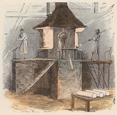 Glastillverkning (färgad gravyr) av French School