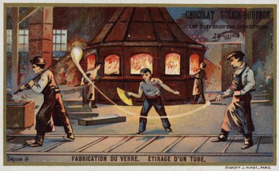 Glastillverkning. Dra ut ett rör (chromolitho) av French School