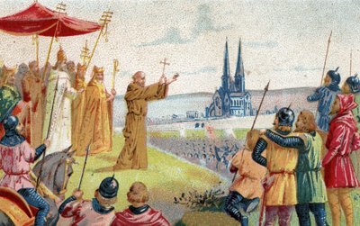 Gud vill ha det! Eremiten Peter som predikar korståget (1095 - 1099) Kromolitografi från slutet av 1800-talet. av French School