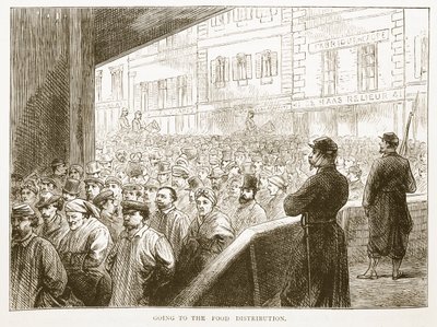Går till matdistributionen, illustration från Cassells historia om kriget mellan Frankrike och Tyskland, 1870-1871 av French School