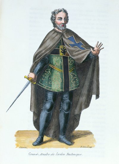 Teutoniska ordens stormästare, illustration från Histoire et Costumes des Ordres Monastiques av Pierre Helyot (1660-1716), 1842 av French School